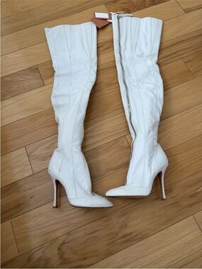 Sergio Rossi White Over-the-Knee Stiletto Boots